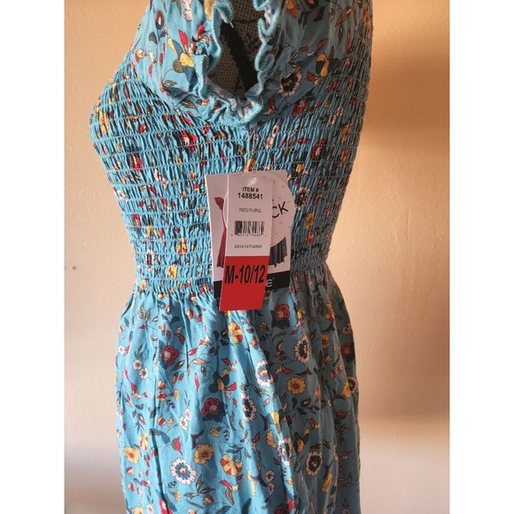 Zunie Girl's 10/12 Teal Floral Smocked Bodice Peasant Print Dress NEW - Picture 5 of 7